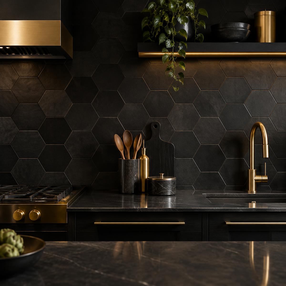 Onyx Hexagon kitchen backsplash in Matte porcelain